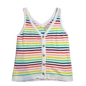 LOFT Rainbow Striped| Button Down| V-Neck|Sweater Tank